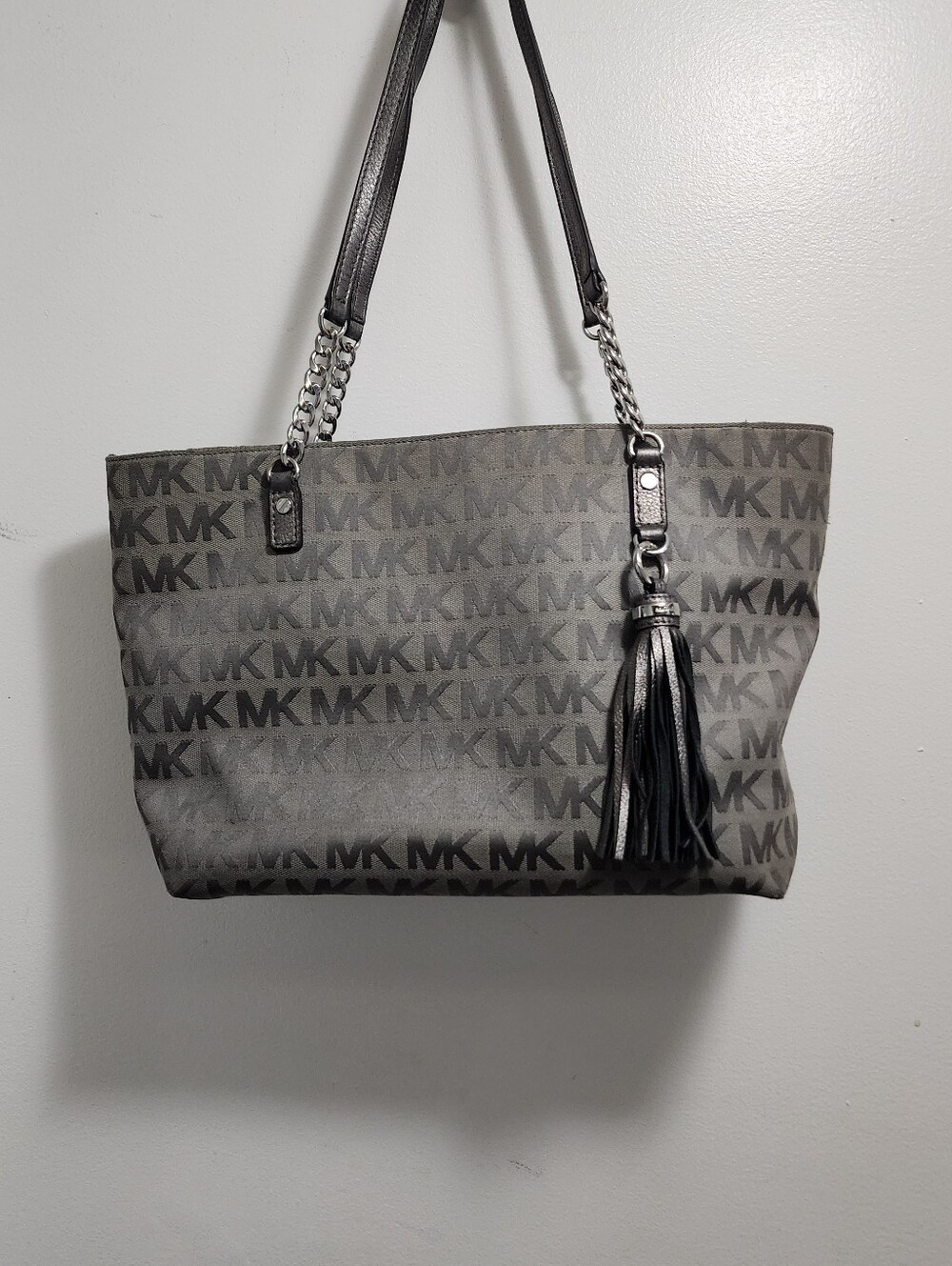 Michael Kors Gray MK Logo Tote with Tassel Accent